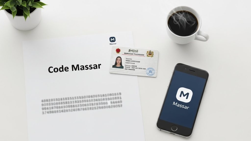 Essential documents and devices needed to follow the Massar account activation guide including Massar Code and Student ID.
