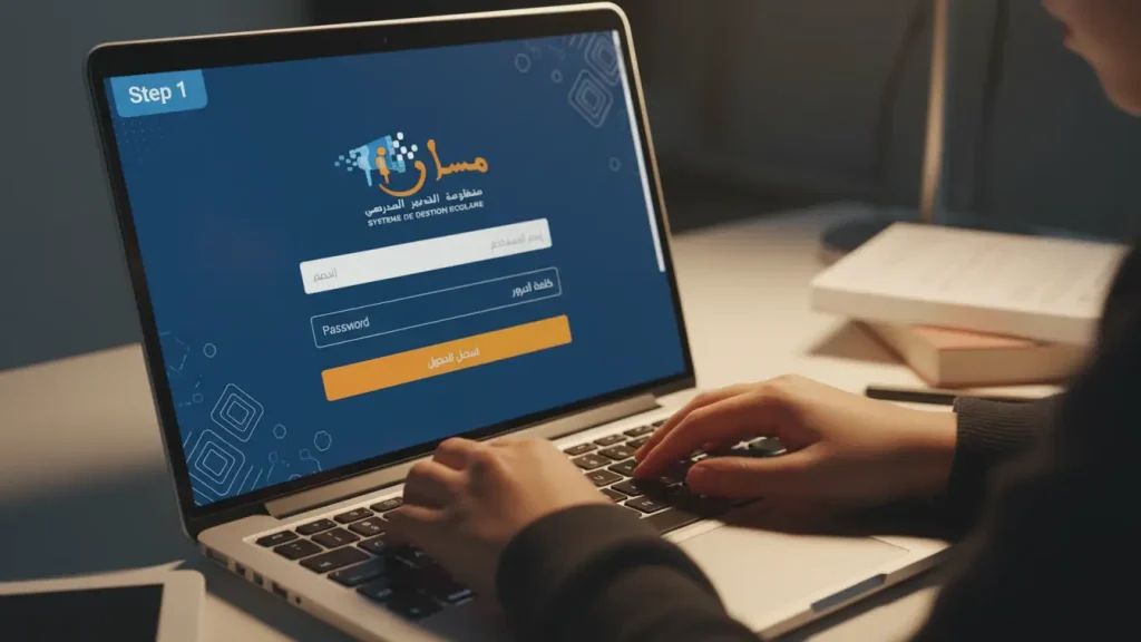 A student logging into the official Massar Moutamadris portal to activate their account.