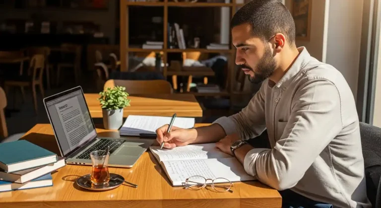Student studying for bac libre exams in Morocco independently