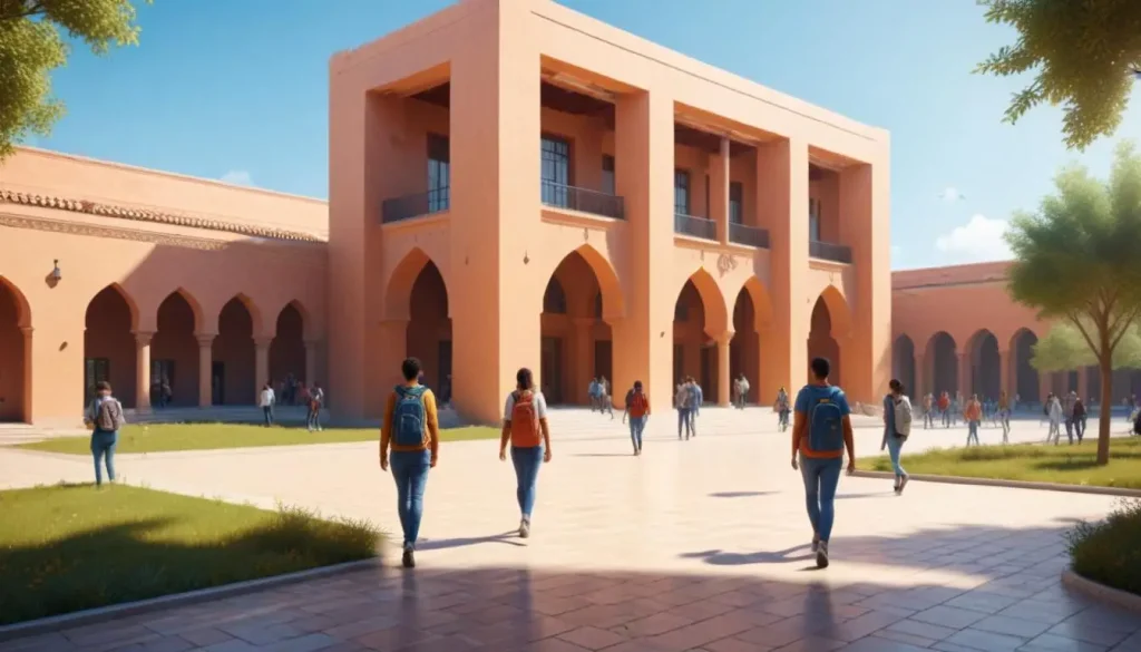واجهة جامعة مغربية والطلاب يتجهون   FSJES مقابل FLSH إلى المدرجات